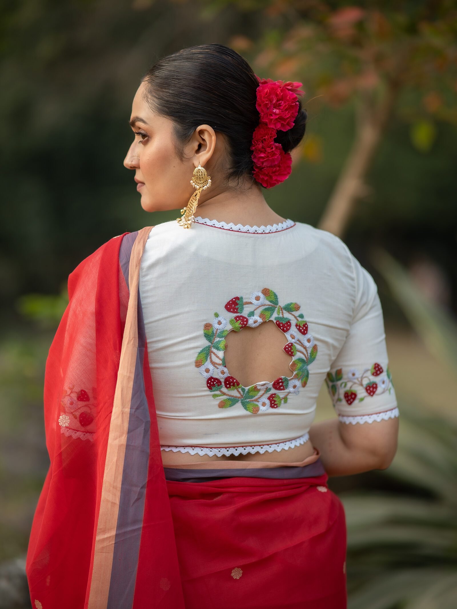Strawberry Kantha Embroidery Cotton Blouse