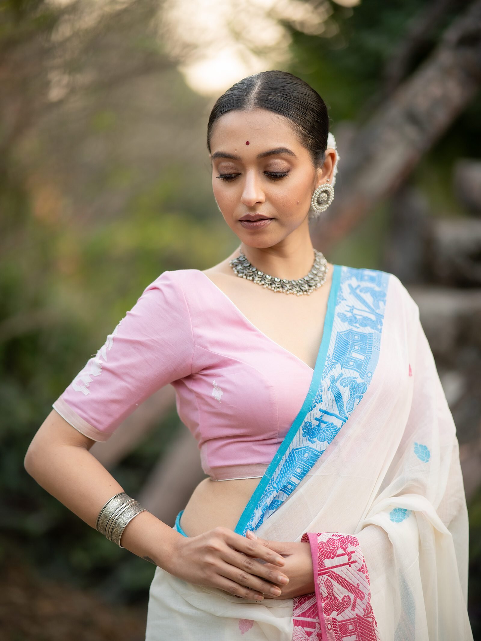 Candy Floss Pink Jamdani Cotton Blouse