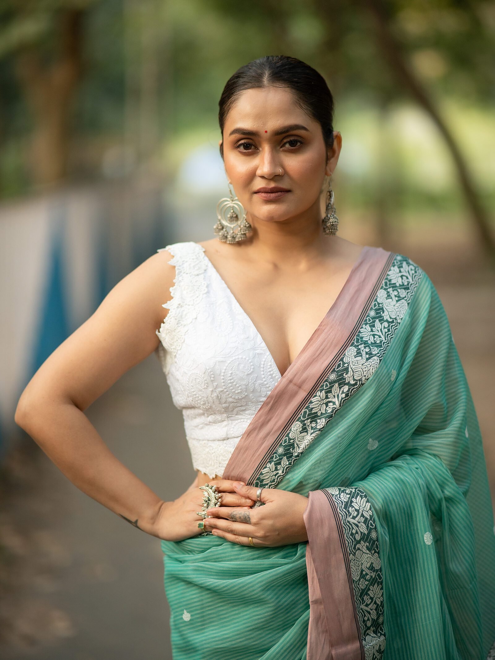 Pearl White Chikan Embroidery Blouse with Vintage Lace