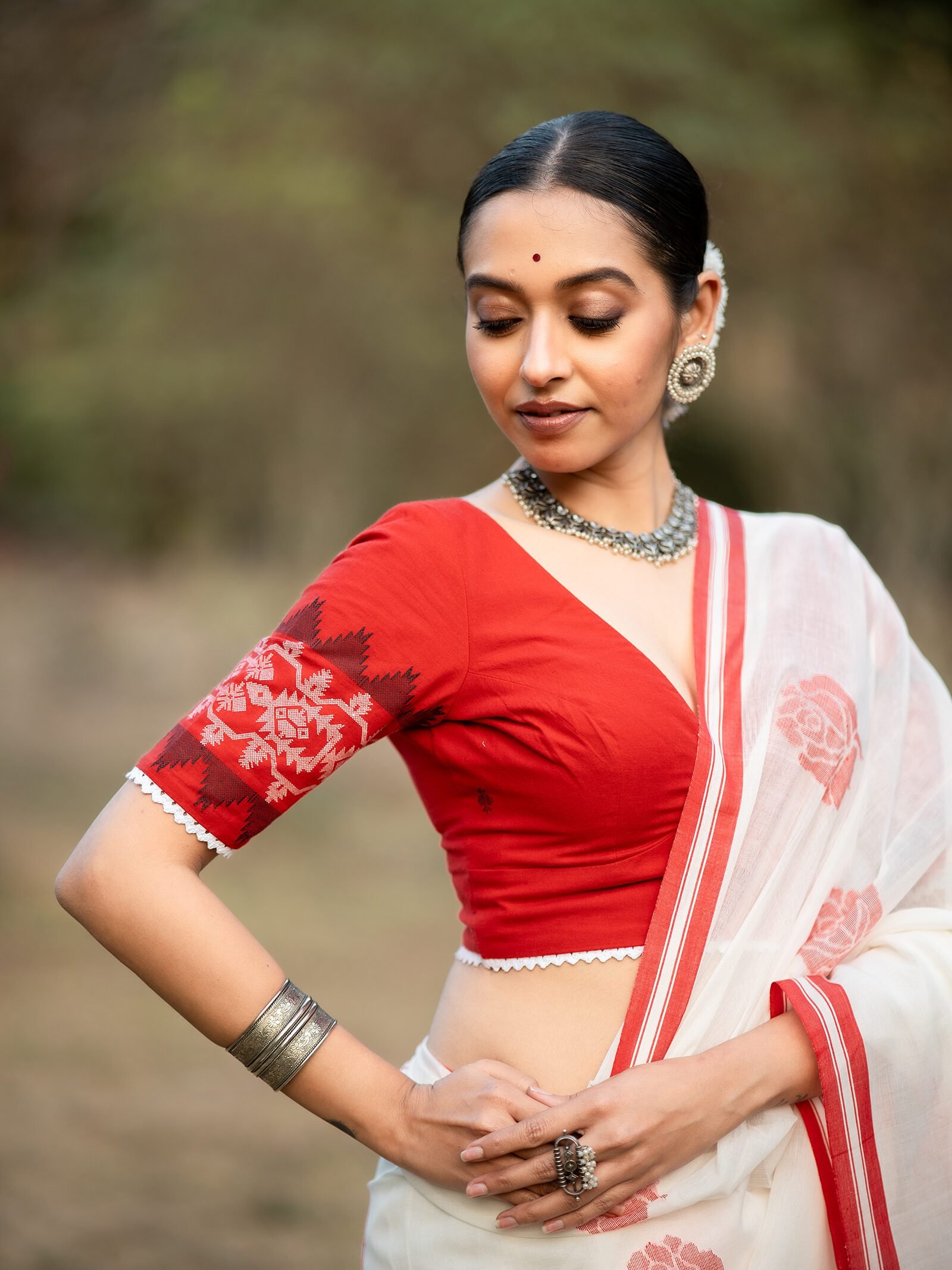 Lal Palash Jamdani Cotton Blouse