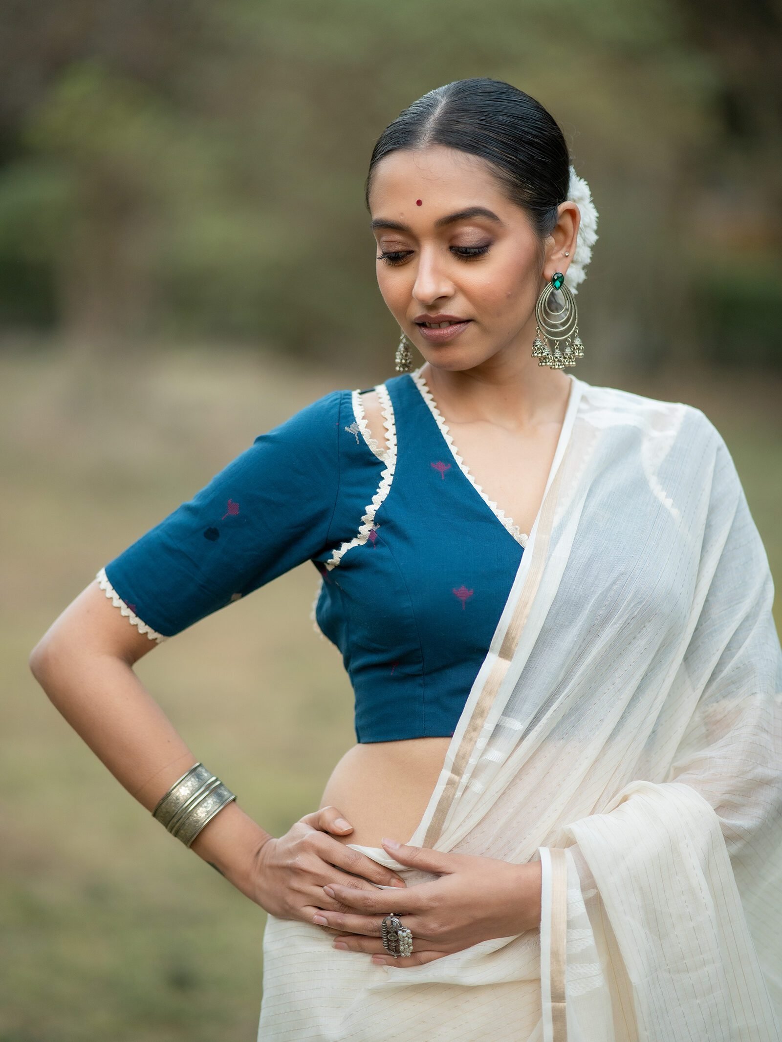 Signature Racer Edit Navy Jamdani Cotton Blouse