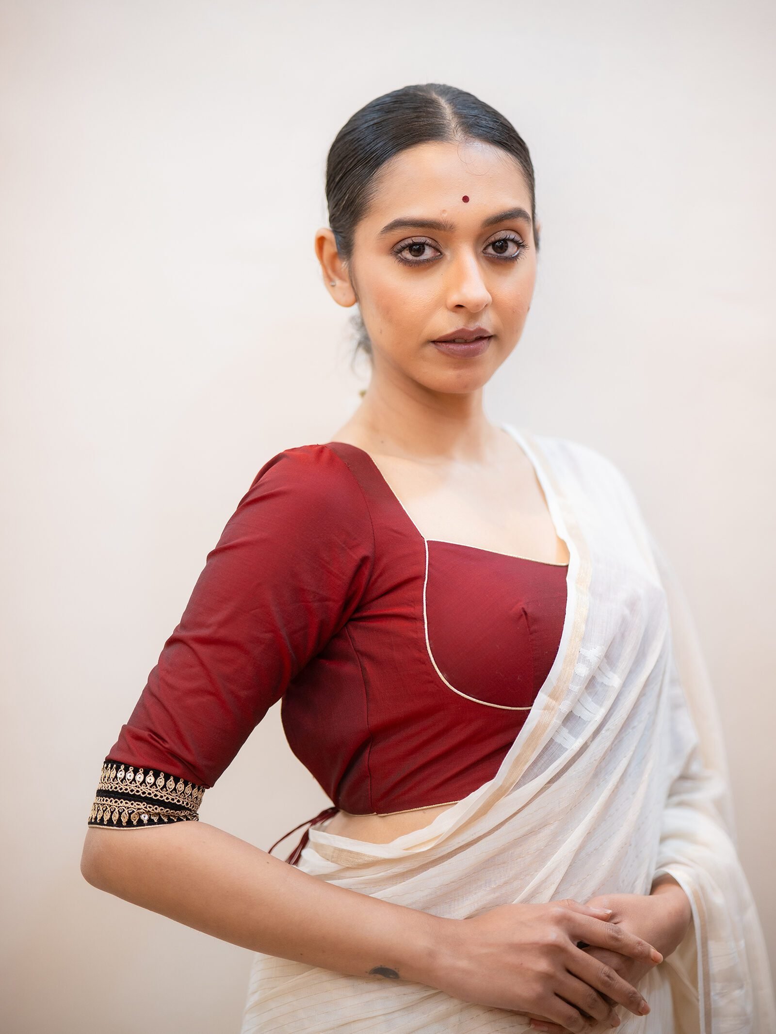 Madhubala Maroon Silk Designer Blouse with Zari Embroidery