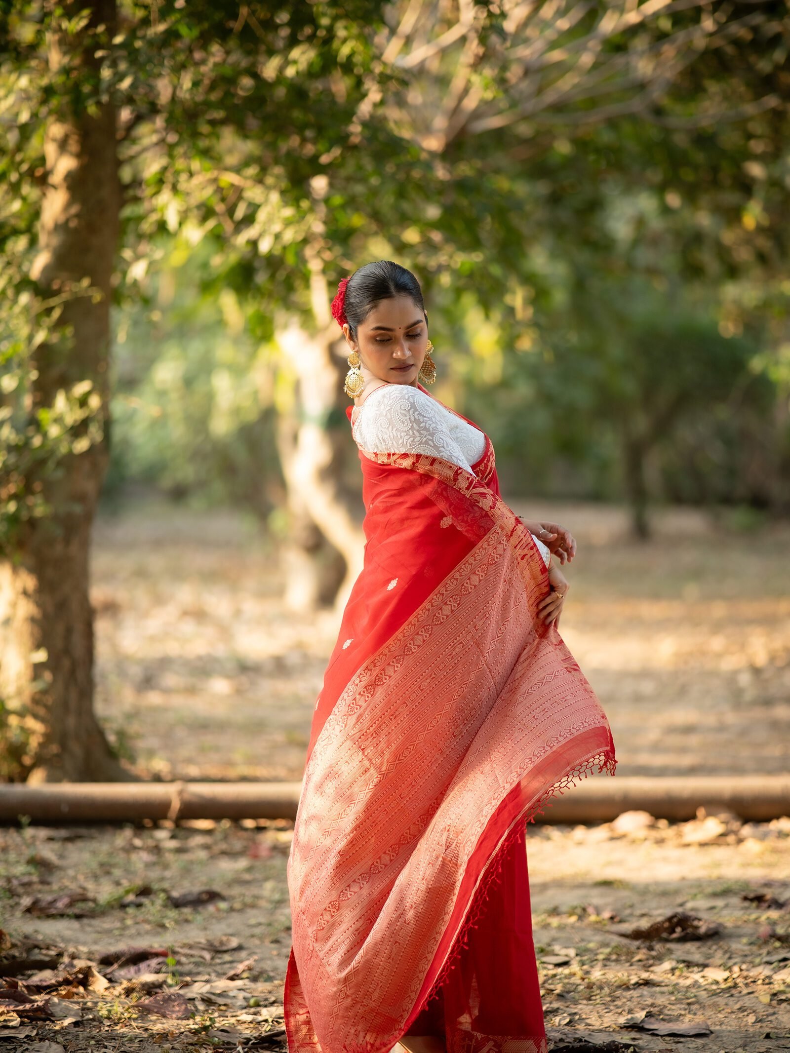 Akhyan – Red Baluchari Cotton Saree