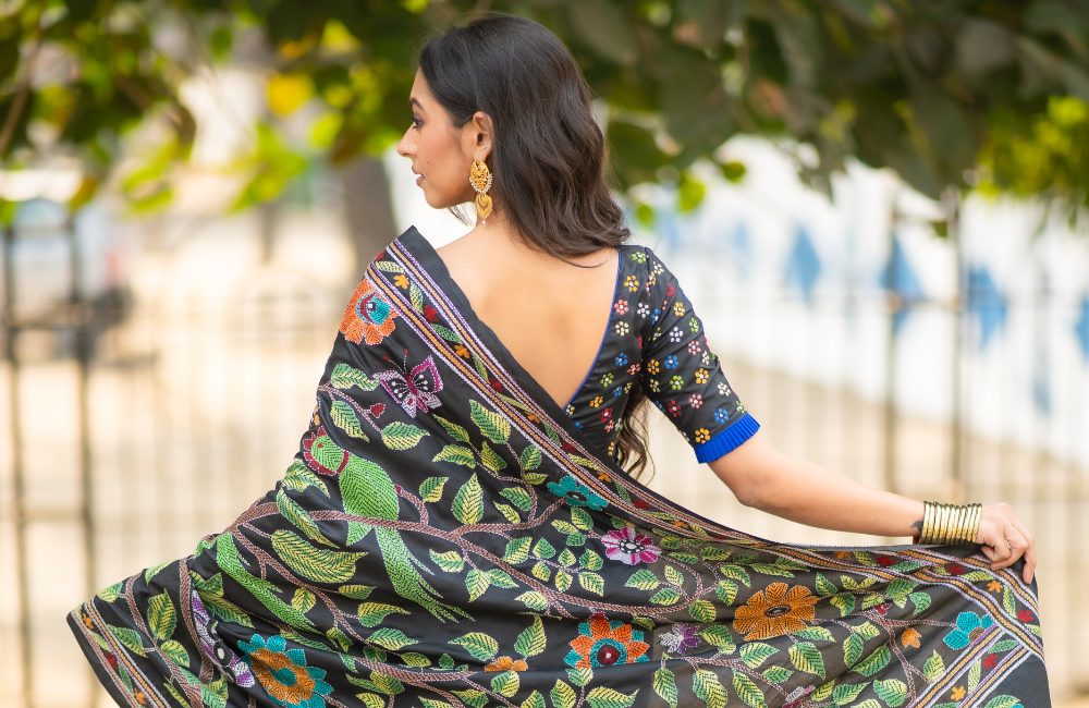 Authentic Handcrafted Kantha Stitch Sarees Online